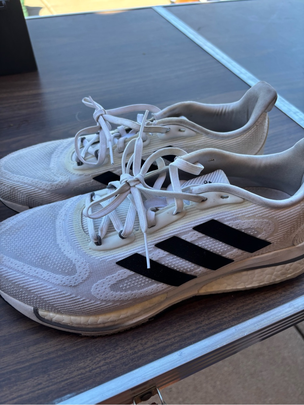 adidas Men’s White Athletic Shoes with Black Stripes